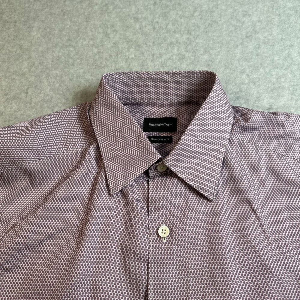 Ermenegildo Zegna CentoQuaranta Men's Dress Shirt Medium Red Geometric Button - Picture 7 of 11